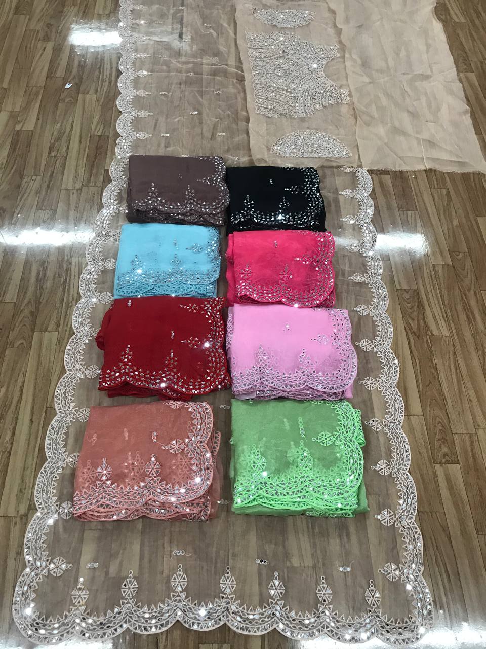 Organza Silk Real Mirron Designer Embroidary Worked Saree With Full Mirror Worked Blouse
