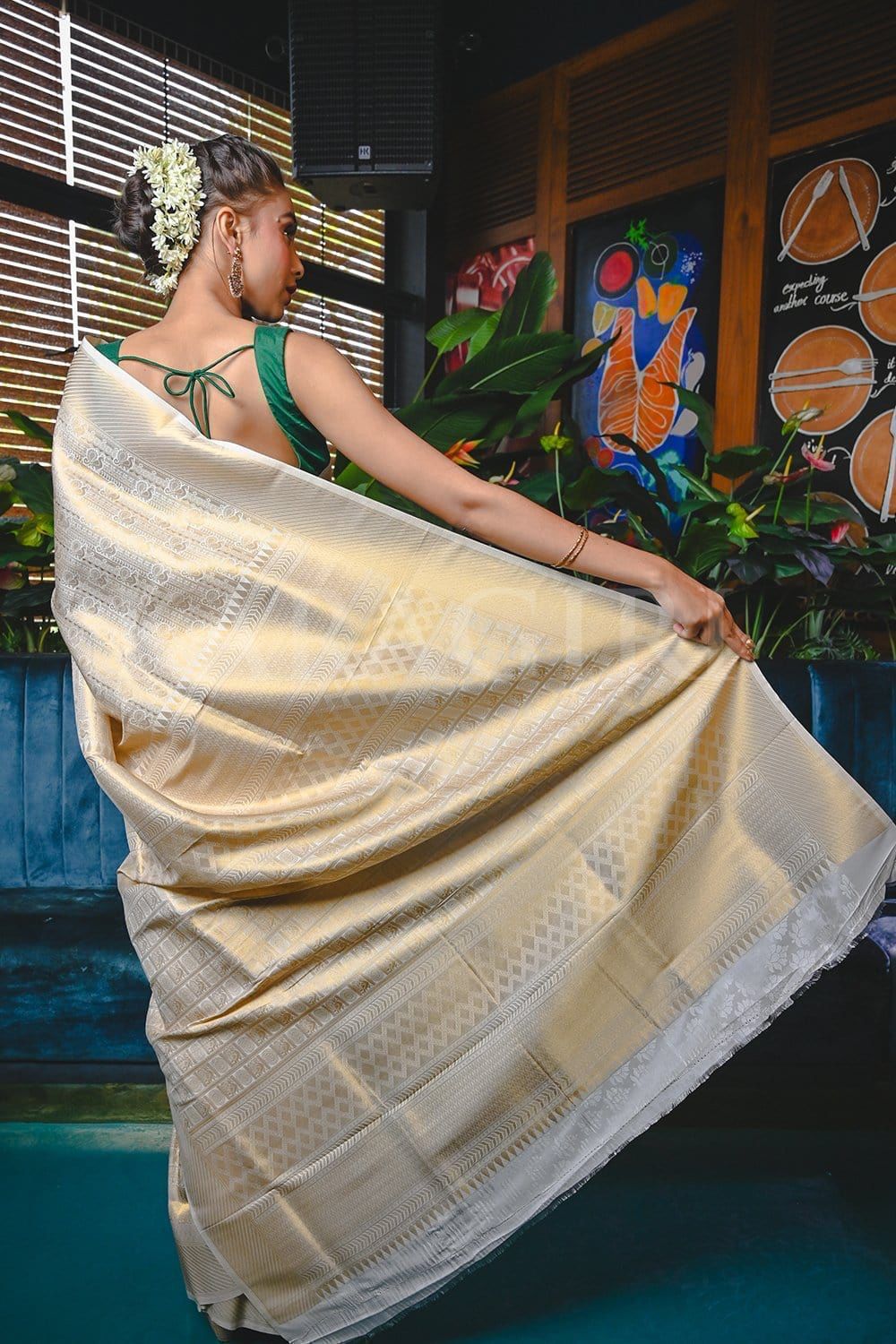New Gold Colour Kanchipuram Silk Weaving Saree With Weaving Border Designer Blouse