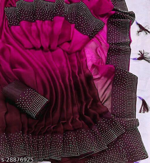 Heavy Satin Silk Peding Printed Hot Fixing Daimond Worked Saree Wuth Banglori Silk Blosue