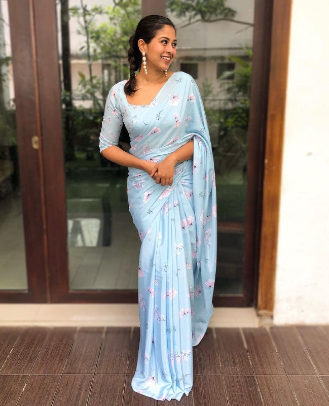 Pure Heavy Satin Digital Printed Saree With Digital Printed Blouse
