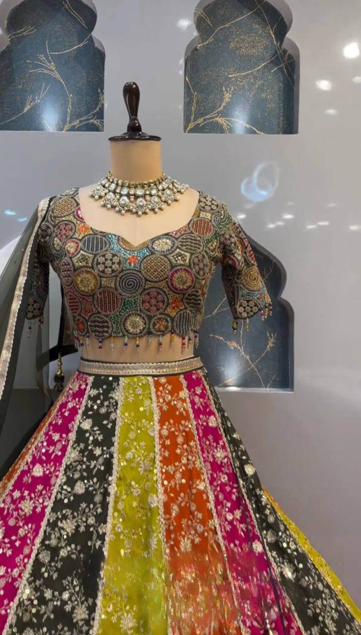 Colour Full Goergette Sequence And Embroidery Wokred Heavy Boutique Lehenga With Net Duppata