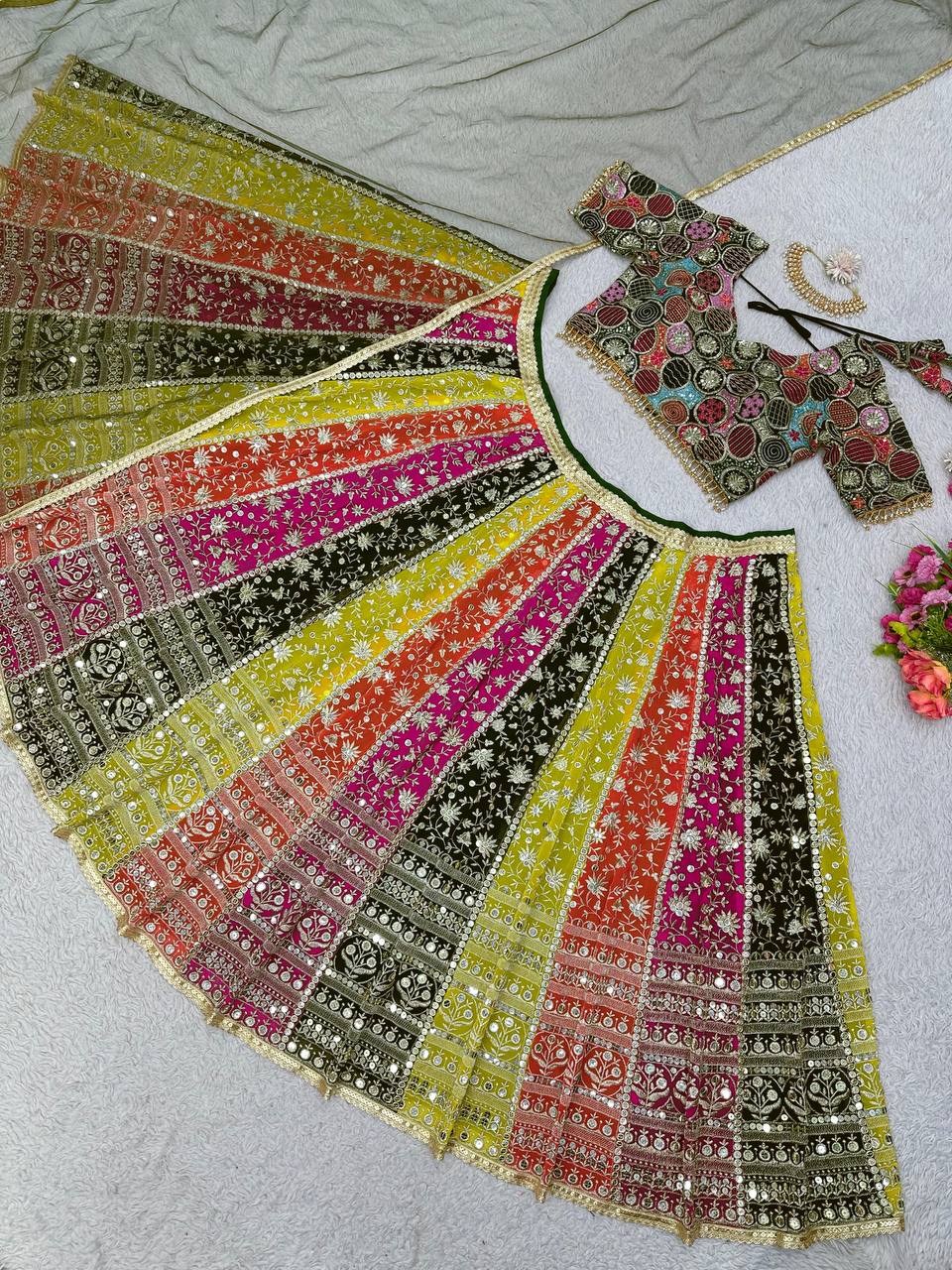 Colour Full Goergette Sequence And Embroidery Wokred Heavy Boutique Lehenga With Net Duppata