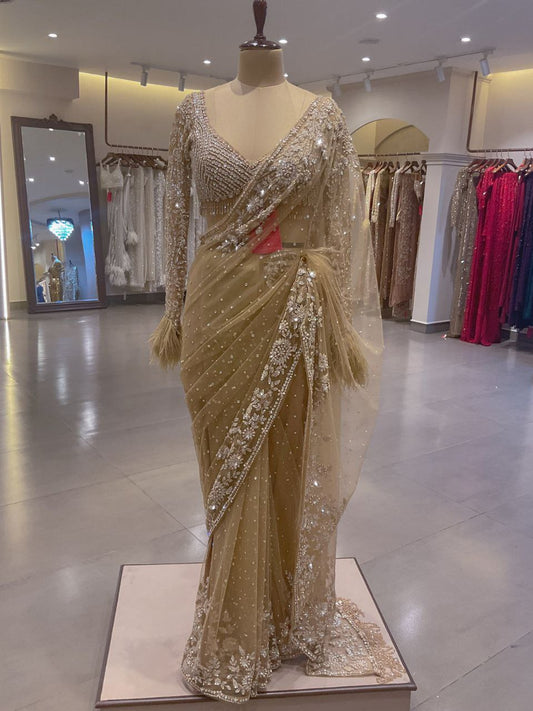 Glamorous Butterfly Net Saree with 5MM Sequin Embroidery & Fringe Border Saree