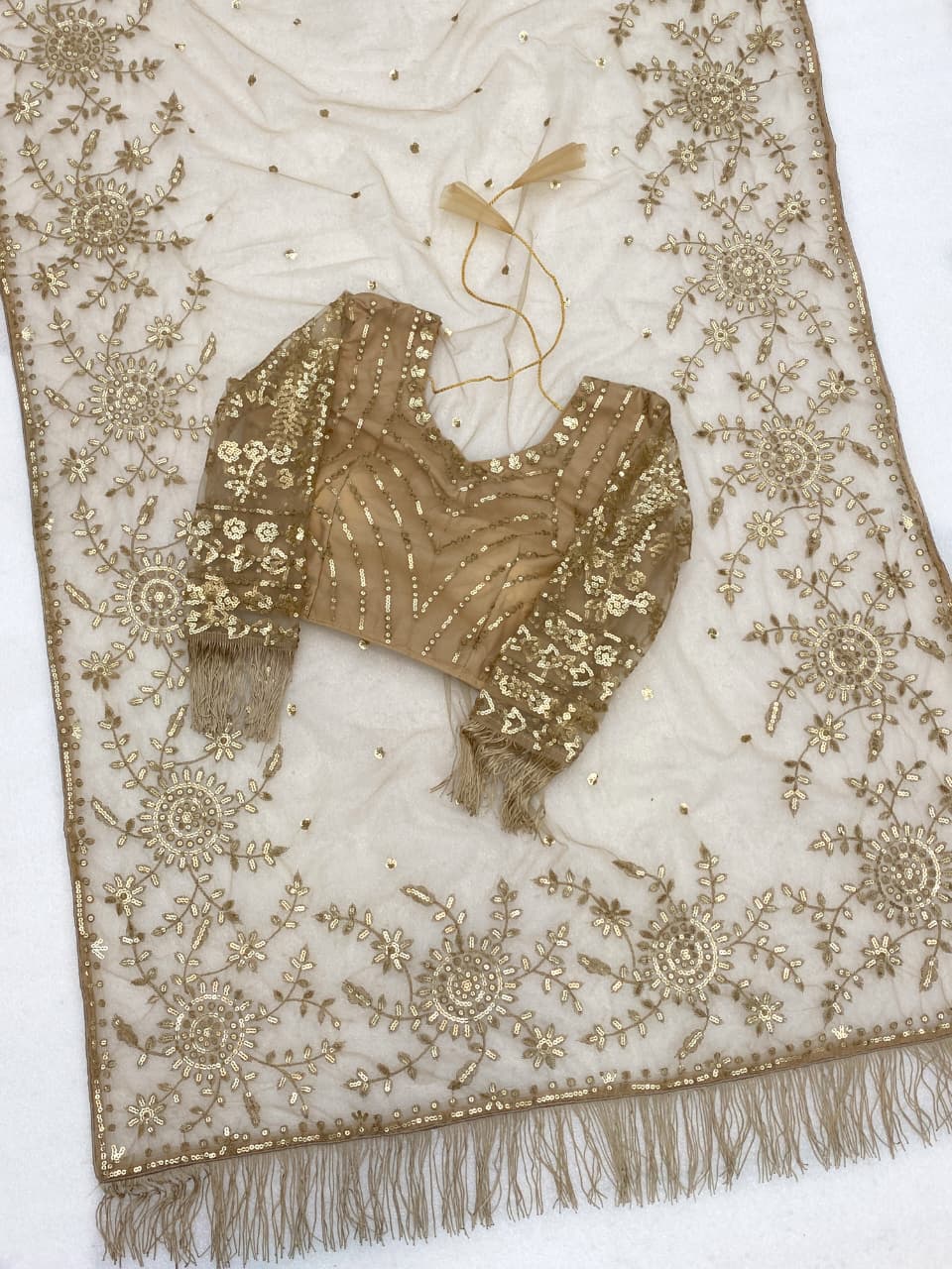 Glamorous Butterfly Net Saree with 5MM Sequin Embroidery & Fringe Border Saree