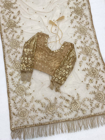 Glamorous Butterfly Net Saree with 5MM Sequin Embroidery & Fringe Border Saree