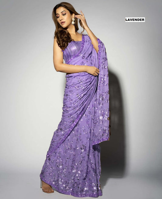 Sequence Worked Georgette Saree With Worked Blouse