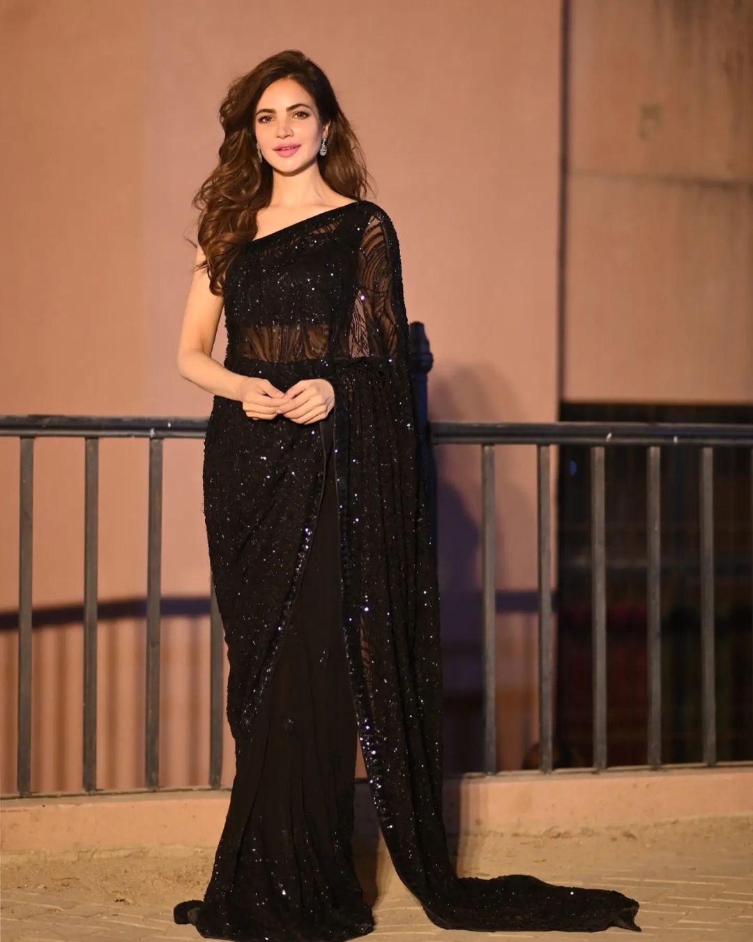 Bollywood Black Colour Georgette Sequence Worked Saree