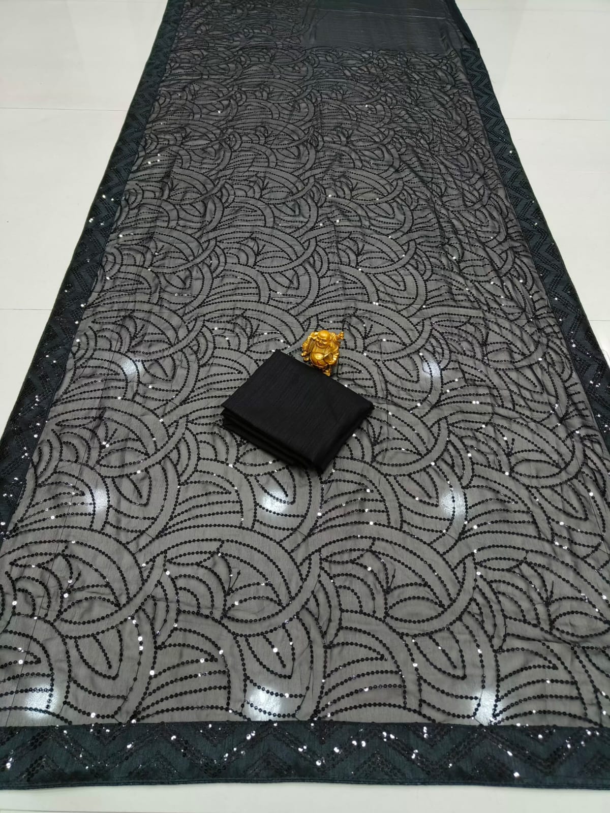 Black Colour Georgette Sequence Worked Saree