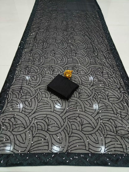 Black Colour Georgette Sequence Worked Saree