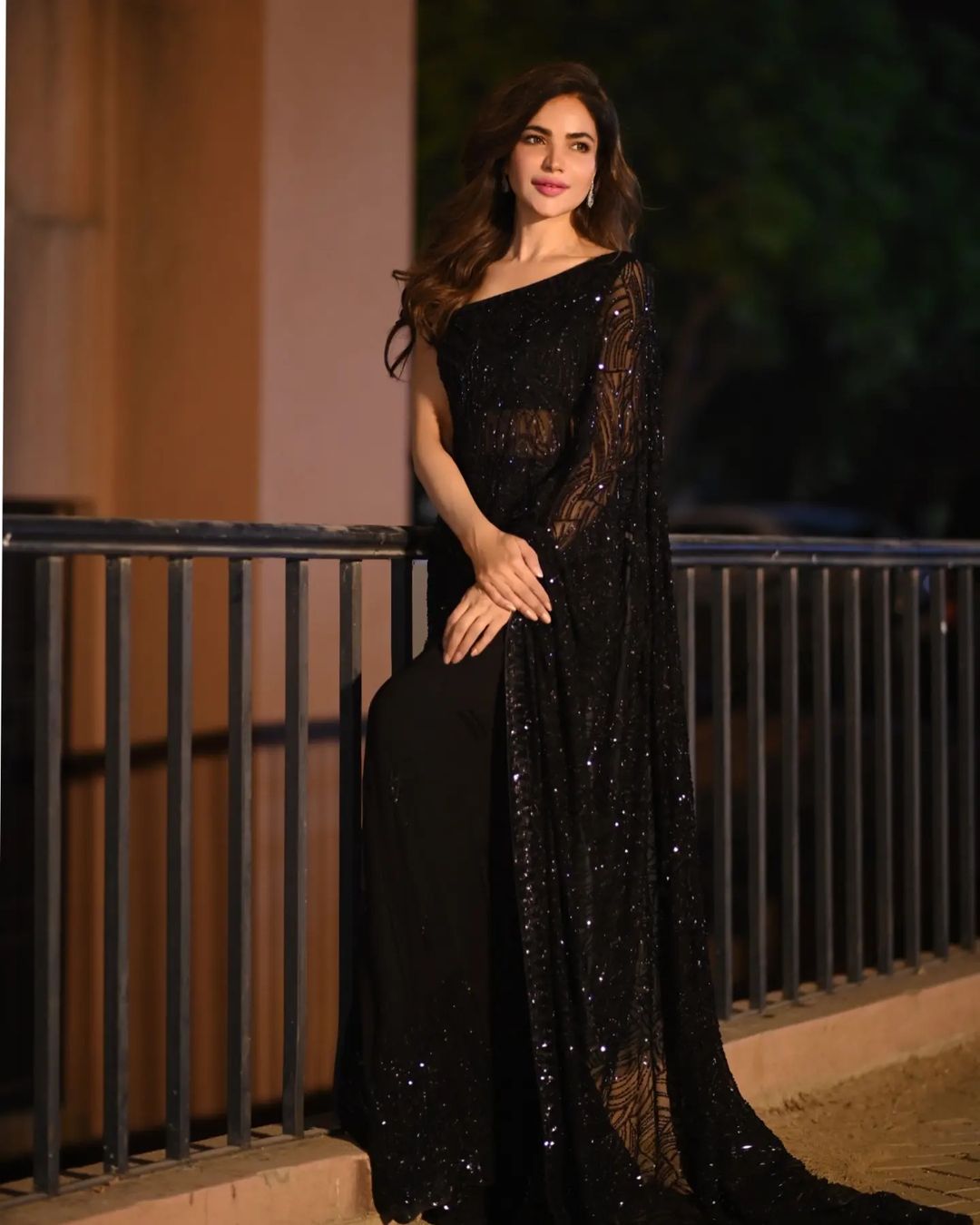 Black Colour Georgette Sequence Worked Saree