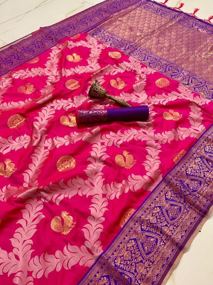 Heavy Jari Weaving Wedding Wear Saree With Beautiful Blouse