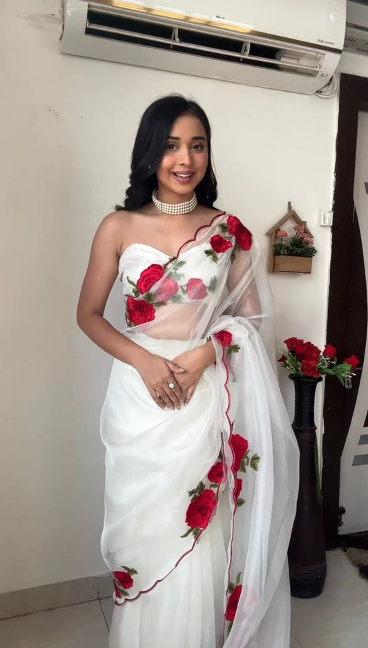 New Tibby Silk Ready To Wear Embroidery Design Party Wear Saree