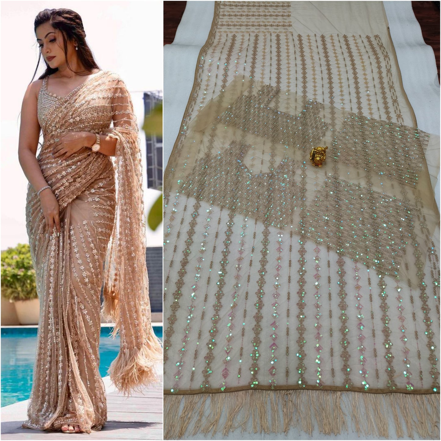 Net Sequence Embroidery Worked Saree With Heavy Blouse
