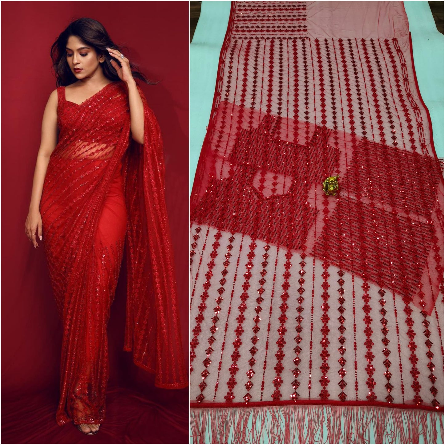 Net Sequence Embroidery Worked Saree With Heavy Blouse