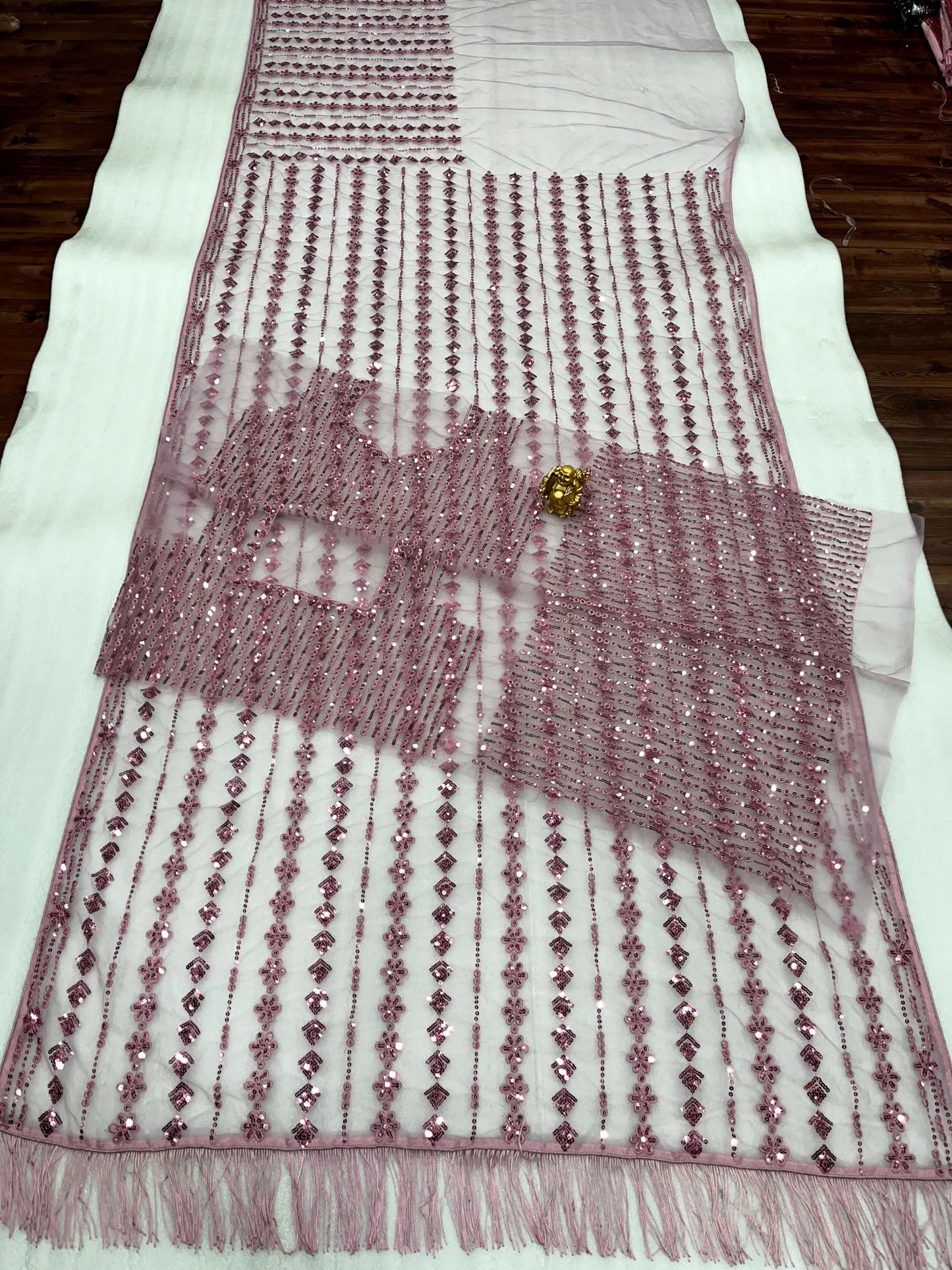 Onion Colour Embroidery Sequence Worked Fency Saree