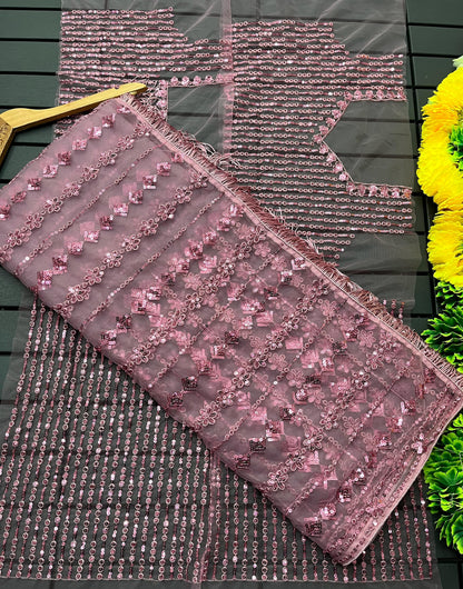 Onion Colour Embroidery Sequence Worked Fency Saree