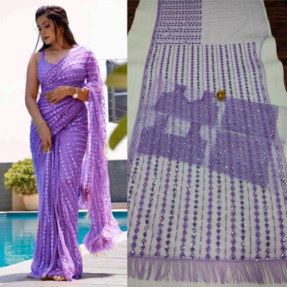 Net Sequence Embroidery Worked Saree With Heavy Blouse