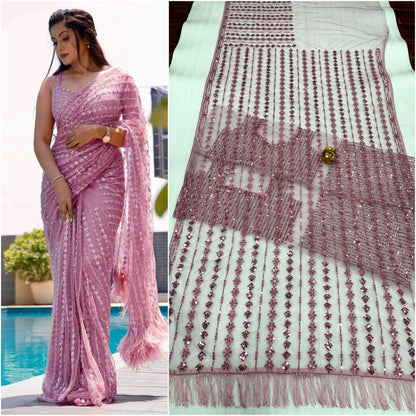 Net Sequence Embroidery Worked Saree With Heavy Blouse