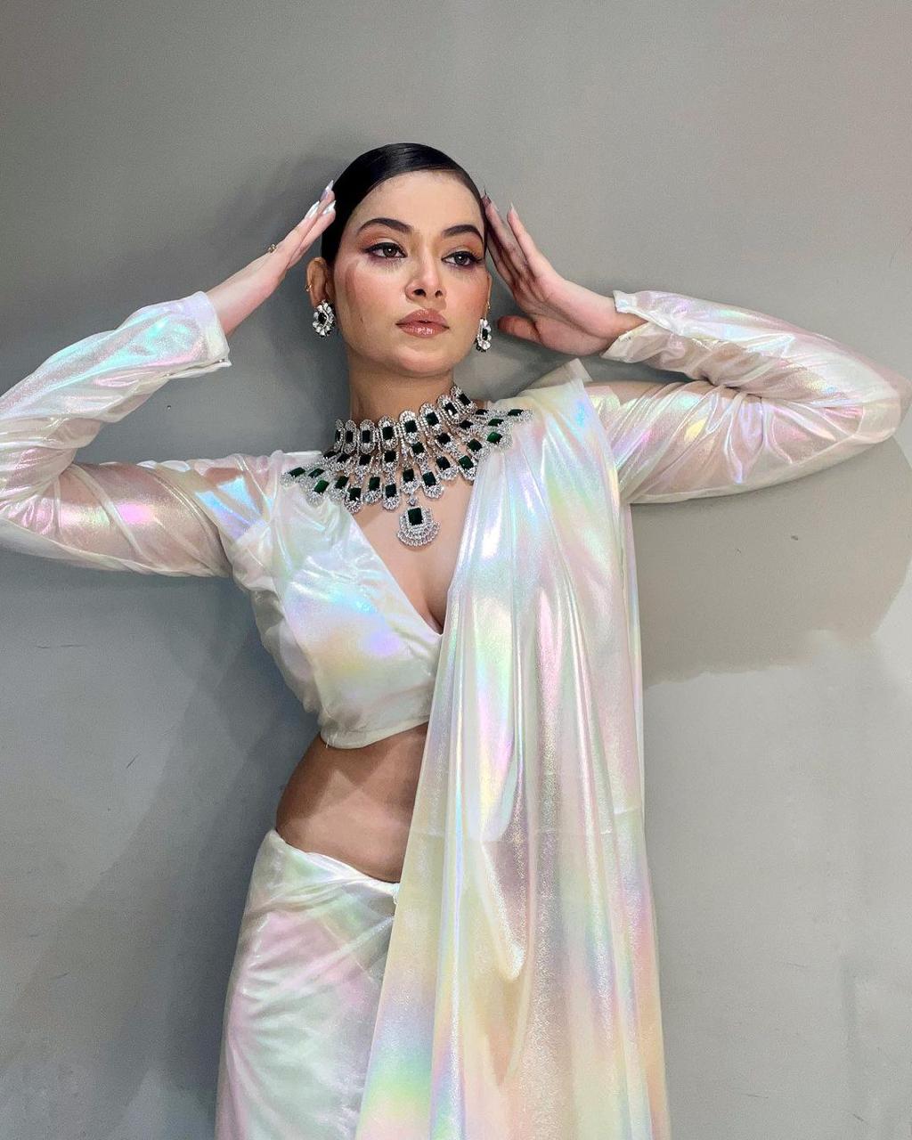 Imported Febric Chrome Unicorn Saree Shades Of Rainbow