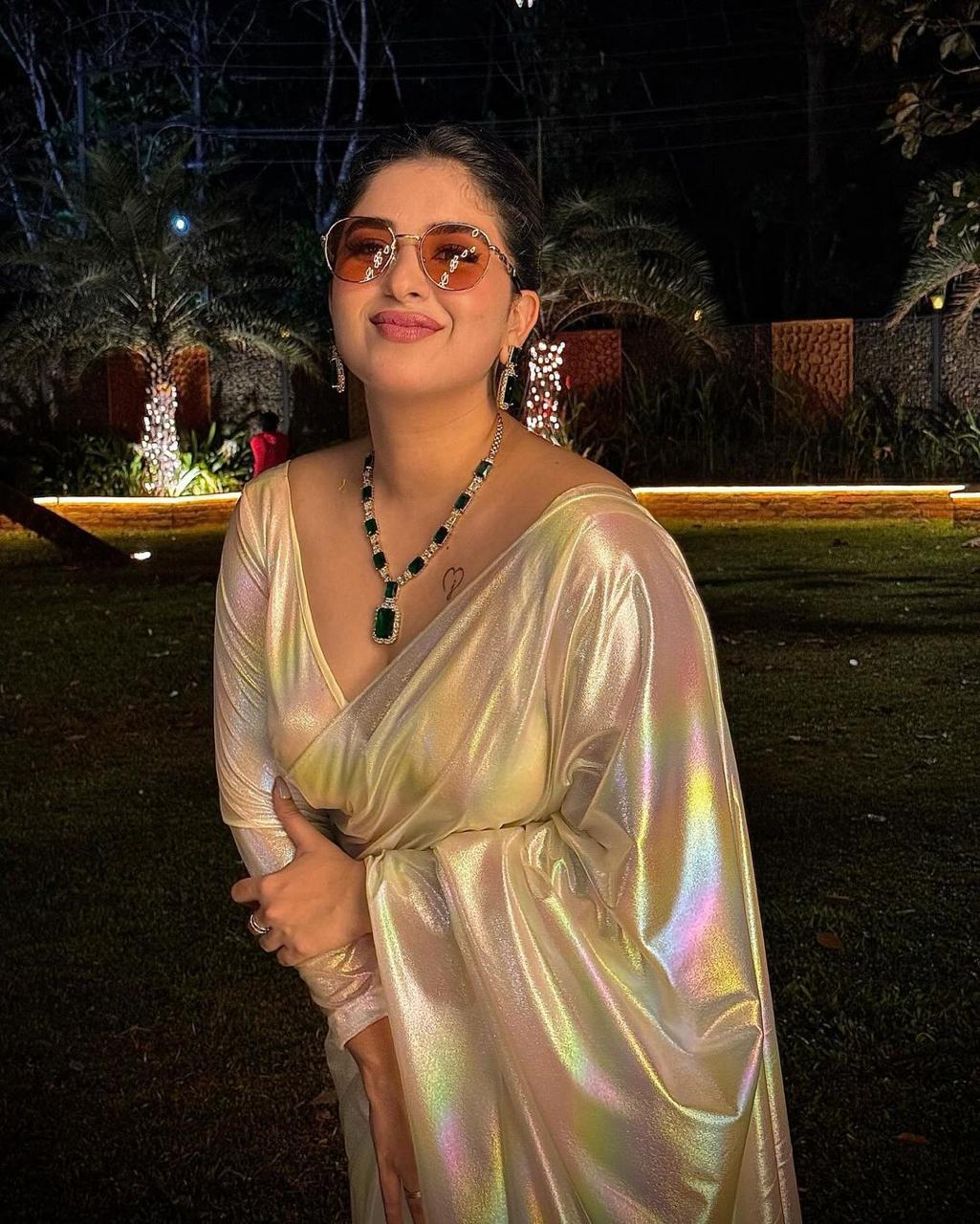 Imported Febric Chrome Unicorn Saree Shades Of Rainbow