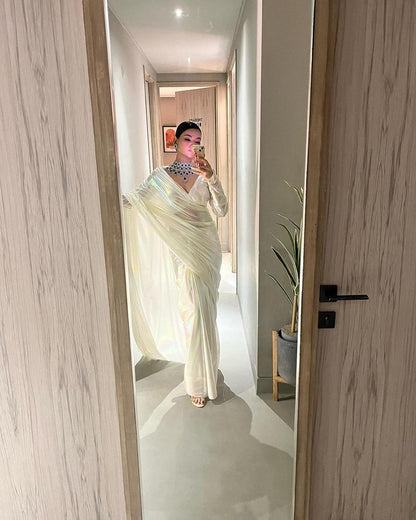 Imported Febric Chrome Unicorn Saree Shades Of Rainbow
