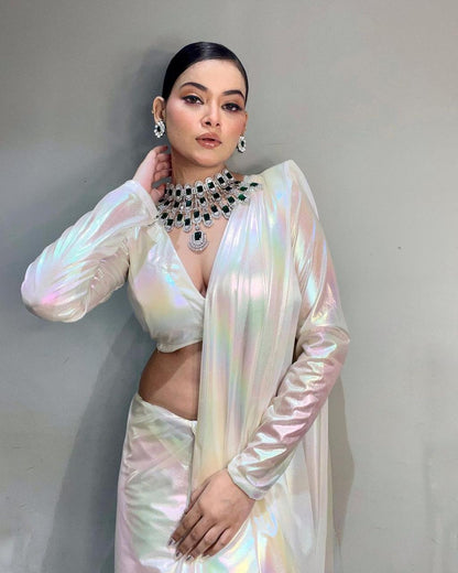 Imported Febric Chrome Unicorn Saree Shades Of Rainbow