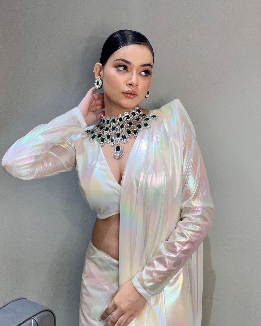 Imported Febric Chrome Unicorn Saree Shades Of Rainbow