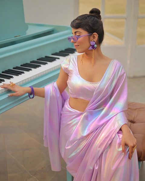 Imported Febric Chrome Unicorn Saree Shades Of Rainbow