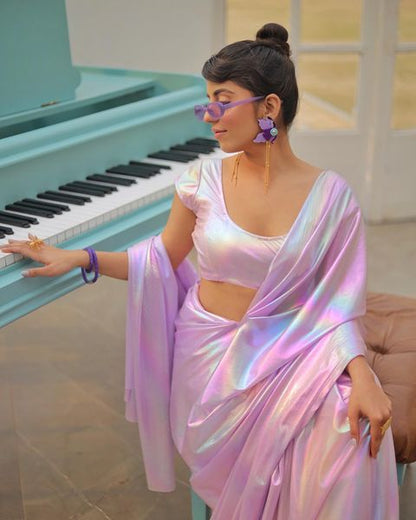 Imported Febric Chrome Unicorn Saree Shades Of Rainbow