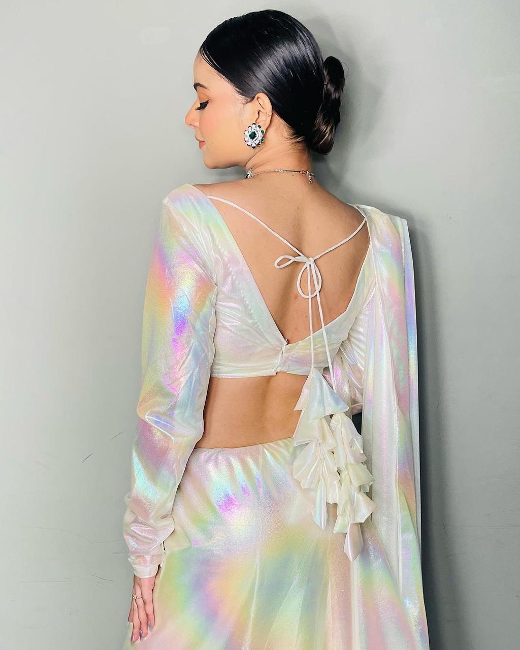 Imported Febric Chrome Unicorn Saree Shades Of Rainbow