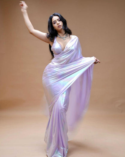 Imported Febric Chrome Unicorn Saree Shades Of Rainbow
