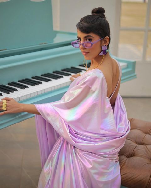 Imported Febric Chrome Unicorn Saree Shades Of Rainbow
