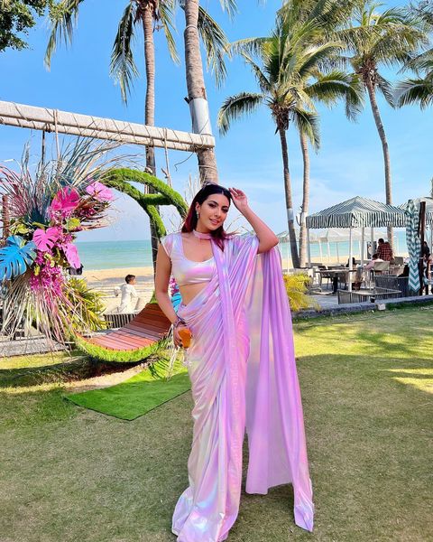 Imported Febric Chrome Unicorn Saree Shades Of Rainbow