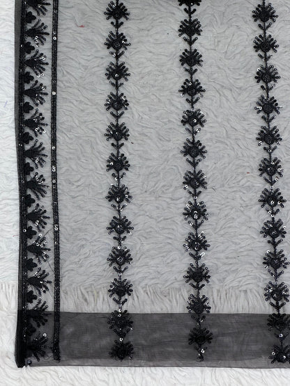 Attractive Soft Black Net Sequence Worked Saree With Designer Blouse