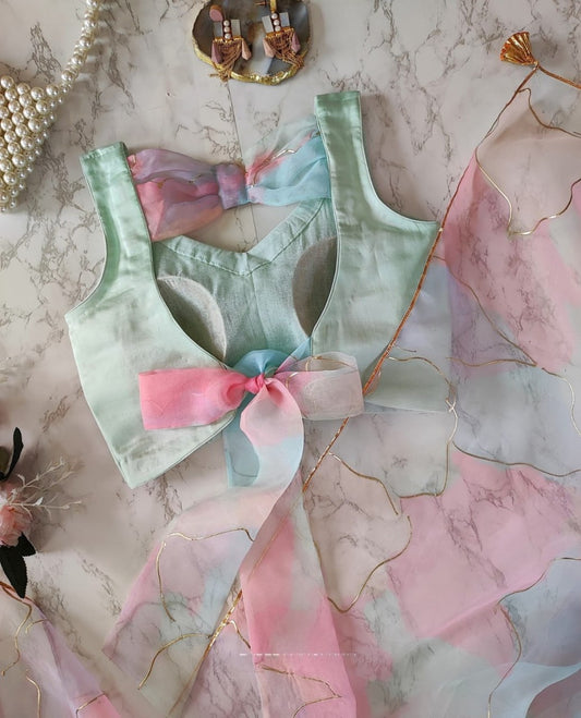 Amazing Designer Organza Silk Multi Colour Foil Print Saree
