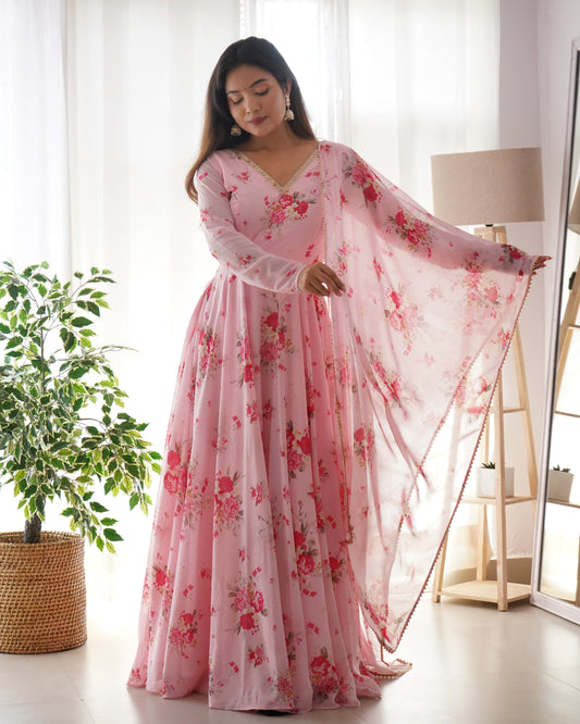 Digital Printed Soft Georgette Full Stiched Gown With Duppata