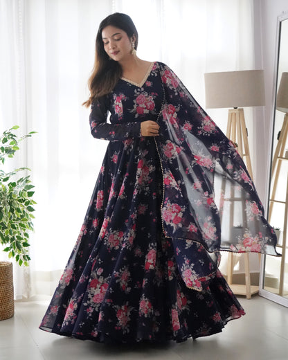 Digital Printed Soft Georgette Full Stiched Gown With Duppata