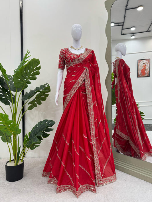 beautiful Designer Saree on Chinon Silk Febric