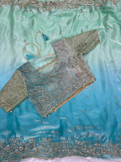 Premium Designer Fendy Satin Saree with Heavy Embroidery Sequence Work