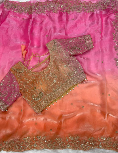 Premium Designer Fendy Satin Saree with Heavy Embroidery Sequence Work