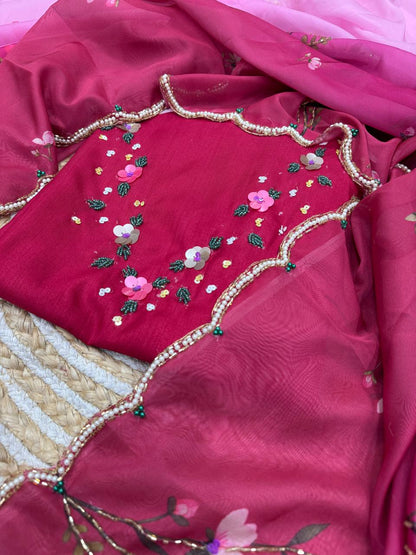 Luxury Soft Tebby Silk Floral Saree with Handworked Sequins & Katdana Border