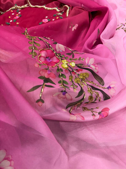 Luxury Soft Tebby Silk Floral Saree with Handworked Sequins & Katdana Border