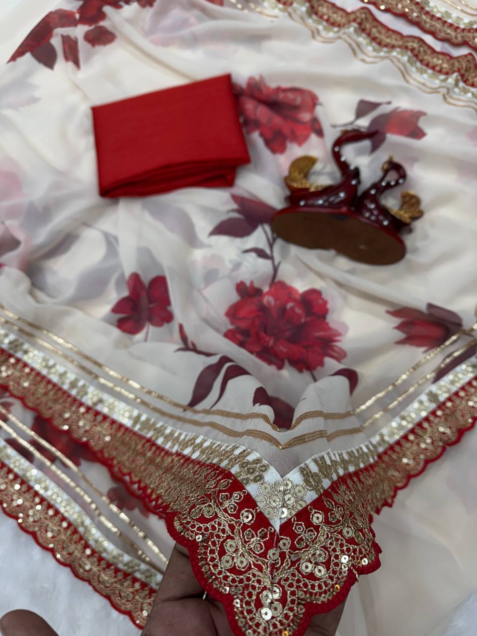 Premium Soft Georgette Floral Saree with Sequins, Cording Embroidery & Gota Patti