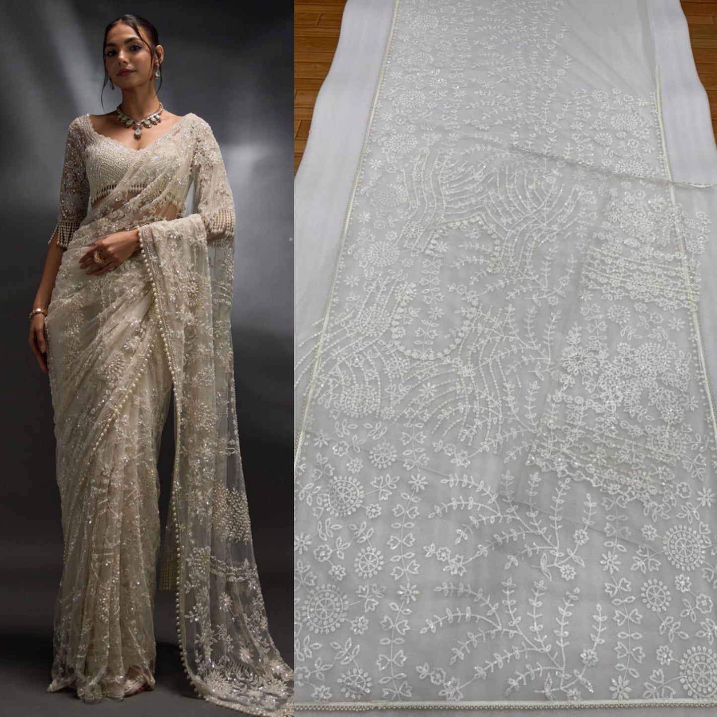 Premium Heavy Mono Net Saree with 5mm Multi Sequins Embroidery