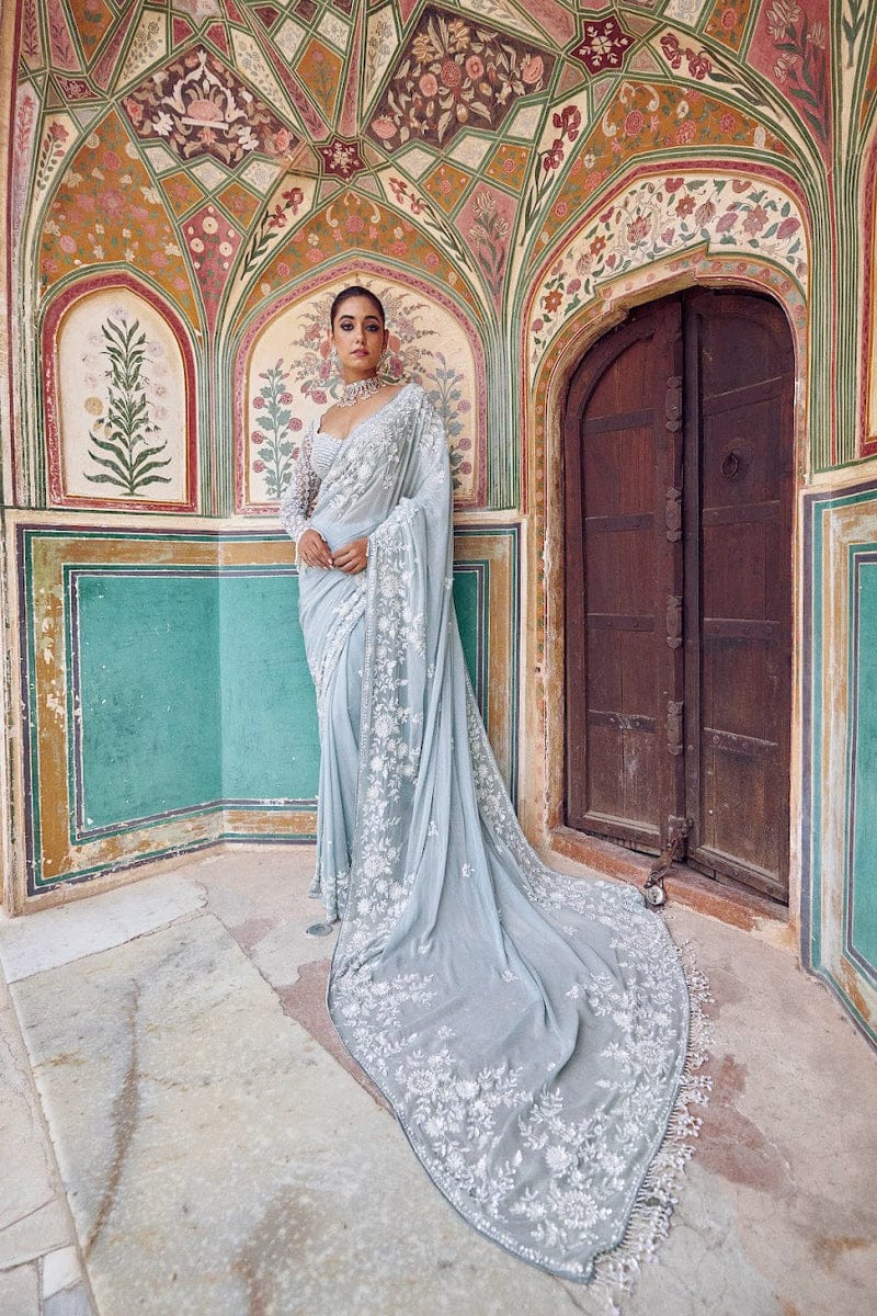 Premium Faux Georgette Designer Saree with Heavy Embroidery & 5mm Sequins Work
