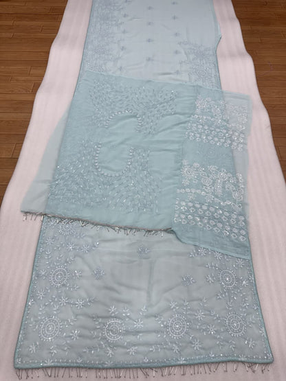 Premium Faux Georgette Designer Saree with Heavy Embroidery & 5mm Sequins Work
