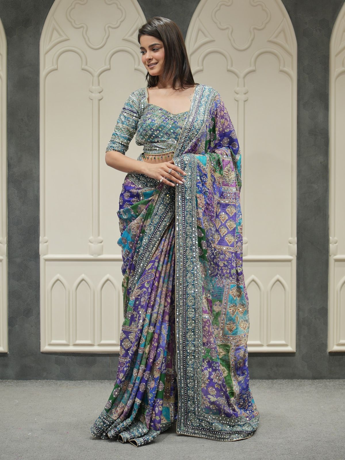 Wedding Glam Redefined With Zari & Real Mirror Handcrafted Printed Saree