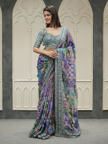 Wedding Glam Redefined With Zari & Real Mirror Handcrafted Printed Saree