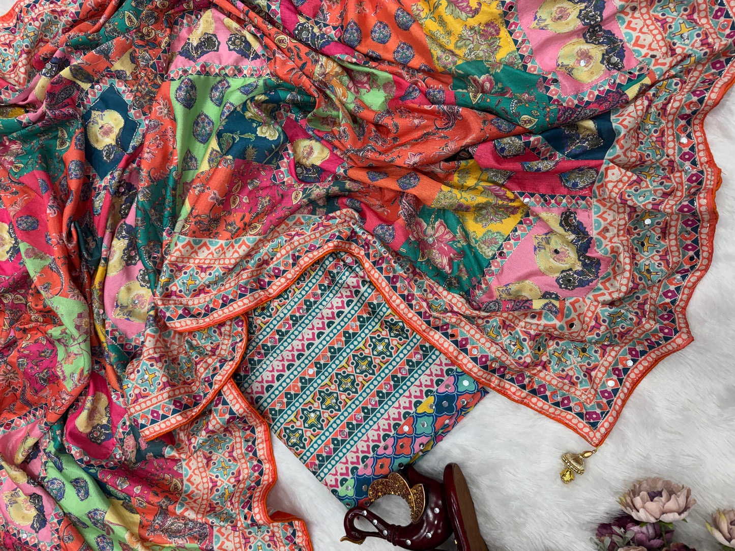 Wedding Glam Redefined With Zari & Real Mirror Handcrafted Printed Saree