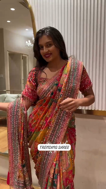 Wedding Glam Redefined With Zari & Real Mirror Handcrafted Printed Saree